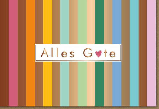 Abschiedskarte "Farbenfrohes Herz" - MIDORO Design, Bunte Streifen, Liebevolle Wünsche für besondere Anlässe