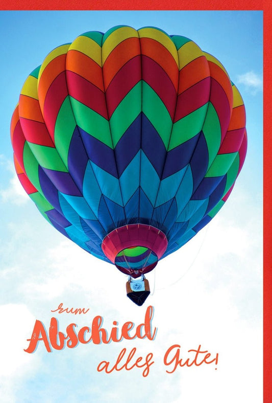 Abschiedskarte "Himmelsreise" – Farbenfrohe Grußkarte mit Heißluftballon und Wolken für Abschied, Reise & Neuanfang