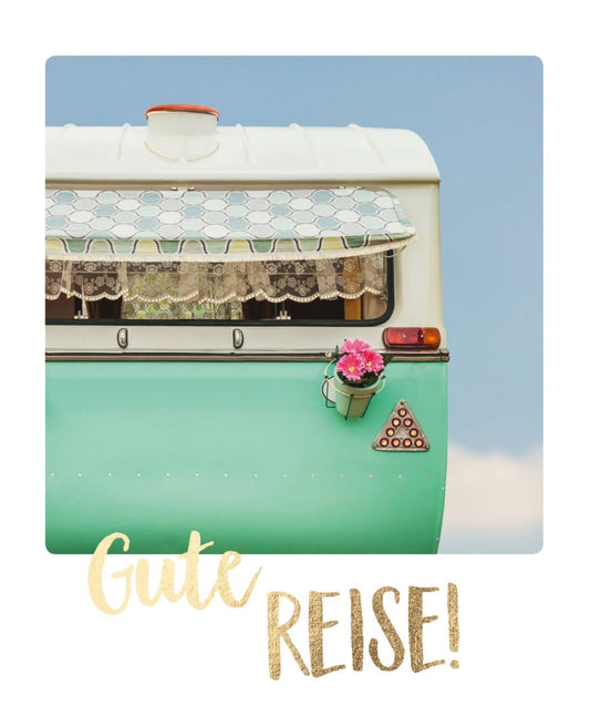 Abschiedskarte Wohnwagen - Wünsche zur Reise mit Stil und Charme