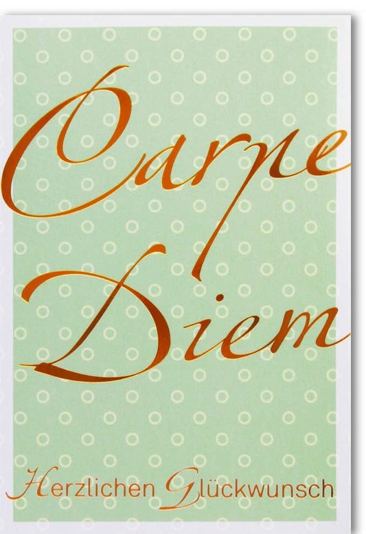 Allgemeine Glückwunschkarte "Carpe Diem" – Stilvoller Schriftzug, Hellgrün mit Punkten, Hochwertige Papeterie, 210x148mm