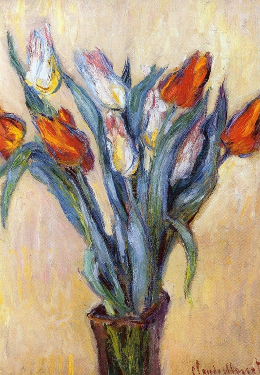 Blanko - Postkarte - Claude Monet Tulpen, Impressionismus Kunstwerk, Hochwertige Vintage Karte für Sammler & Dekoration, Geschenkidee aus Museumsshop