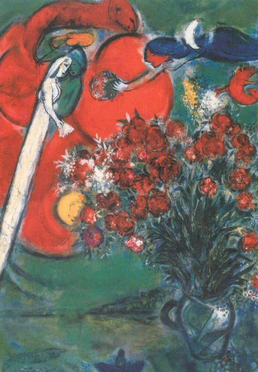 Blanko Postkarte Marc Chagall - Farbenfrohes Blumen Stillleben, Vintage Retro Design, Kreatives Geschenk & Sammelobjekt, Kunstpostkarte
