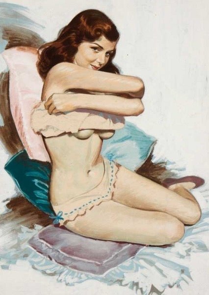 Blanko - Postkarte mit Pin - Up - Motiv auf weißem Hintergrund