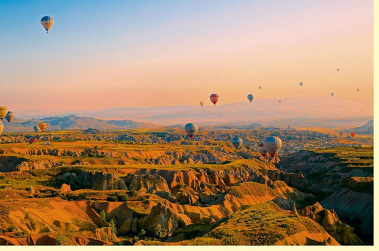 Blankokarte "Himmelsreise" – Ballons im Sonnenuntergang, Naturpanorama voller Freiheit, Outdoor - Abenteuer - Design