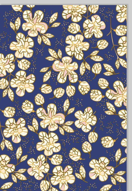 Blankokarte in Blau mit Goldfolie und Blüten - Elegante Grußkarte für jeden Anlass