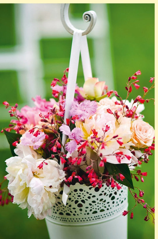 Blankokarte mit Blumenmotiv – Elegante Grußkarte für Muttertag & Frühling in Rosa/Weiß – Rosen, Pfingstrosen & Kirschblüten Design