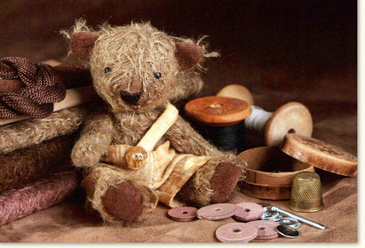 Blankokarte mit nostalgischem Teddybär Motiv für persönliche Grüße liebevolle Doppelkarte hochwertiges Papier Vintage Design Handarbeit