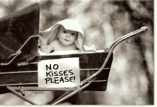 Blankokarte zur Babyshower & Geburt - "No Kisses Please" Kinderwagen Design, Humorvoll & Niedlich, Unisex Geschenkidee