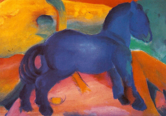 Blankopostkarte Expressionismus - Franz Marc Blaues Pferdchen, Farbenfrohes Tiermotiv, Künstlerisches Sammelobjekt & Modern Art Design für Kunstliebhaber
