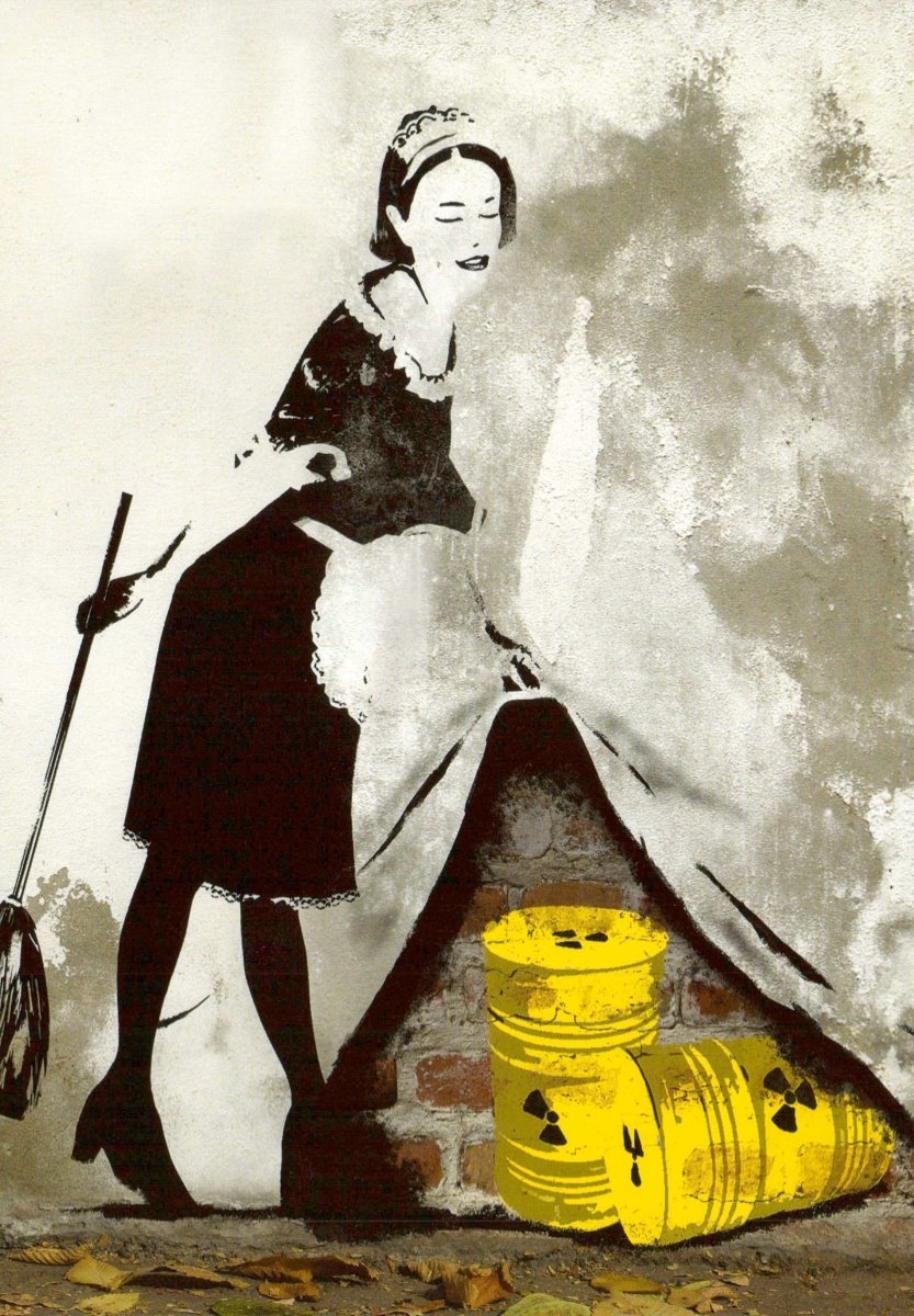 Blankopostkarte - Geheimnisvolle Dame in Graffiti - Schablonenkunst, Schwarz - Weiß Retro - Dekor & Sammlerstück im Vintage - Stil