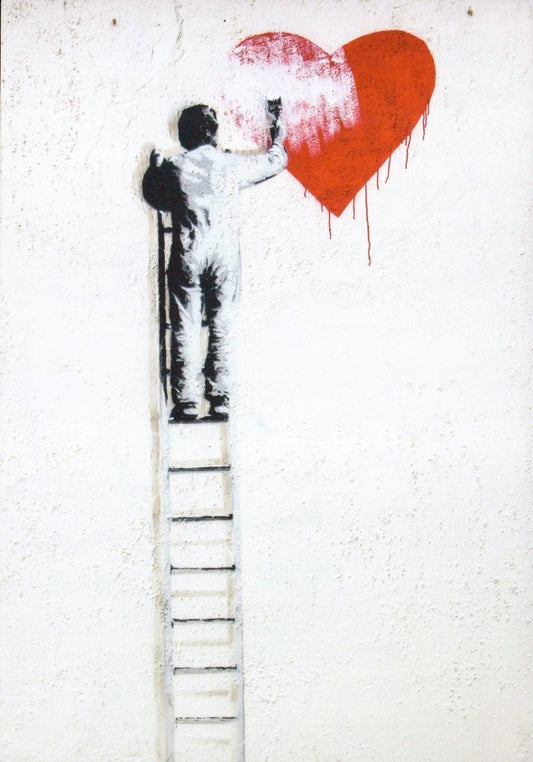 Blankopostkarte – Herz & Leiter Streetart, Urban Graffiti Kunst, Schwarzweiß Dekor, Modernes Design, Geschenk für Romantik - Liebhaber