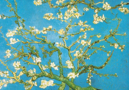 Blankopostkarte Van Gogh Mandelblüten - Impressionistisches Kunstwerk für Sammler & Liebhaber, Retro Deko in Blau und Gelb