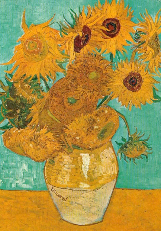 Blankopostkarte - Vincent van Gogh Sonnenblumen, Vintage Stilleben mit gelben Blumen, Sammlerstück und dekoratives Kunstwerk