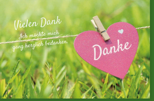 Dankeskarte Herz & Glitzer – Grüne Wiese Design, Klammer & Handschrift für besondere Wertschätzung