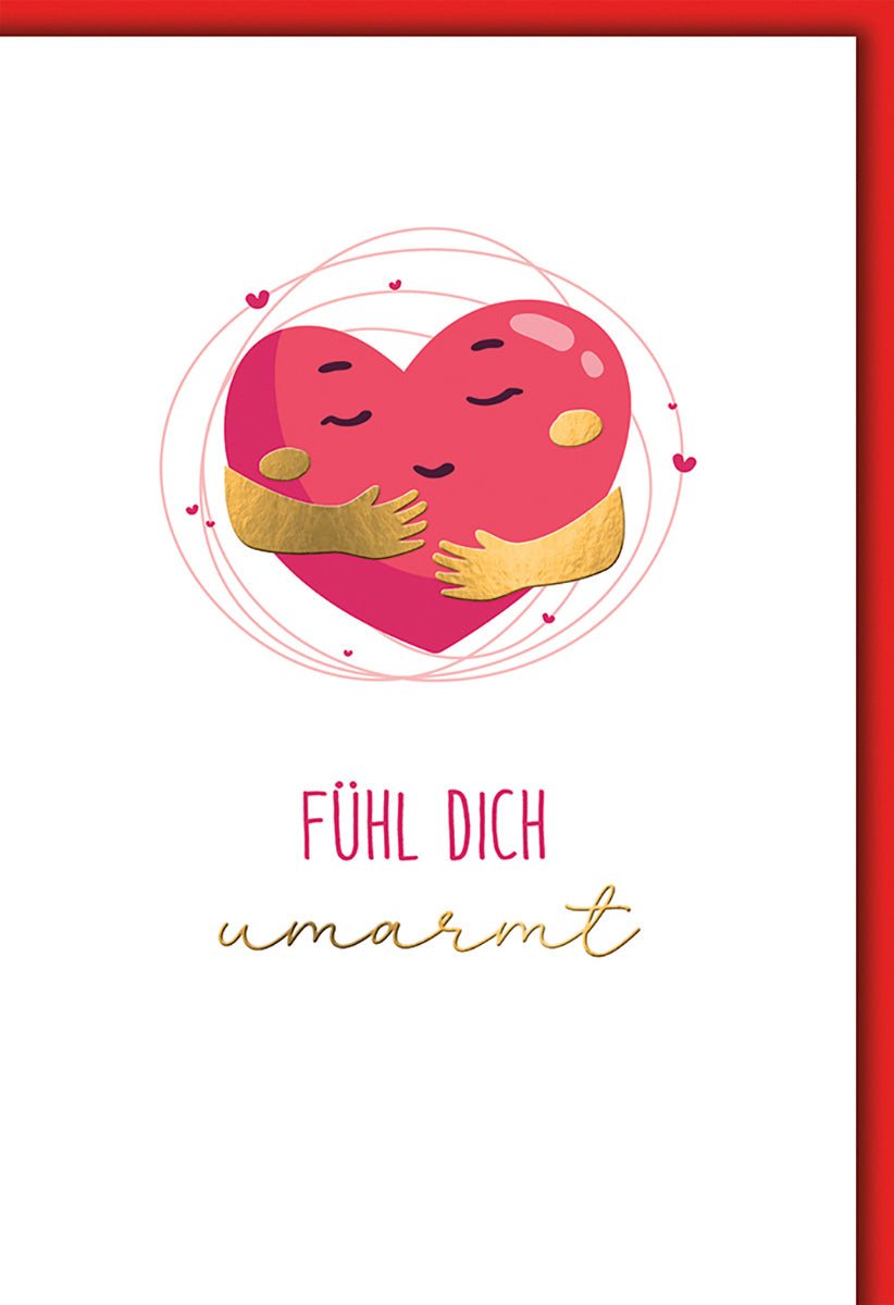 Dankeskarte - Liebevolles Herzdesign mit Umarmung, Rote Akzente, Für Freunde und Familie
