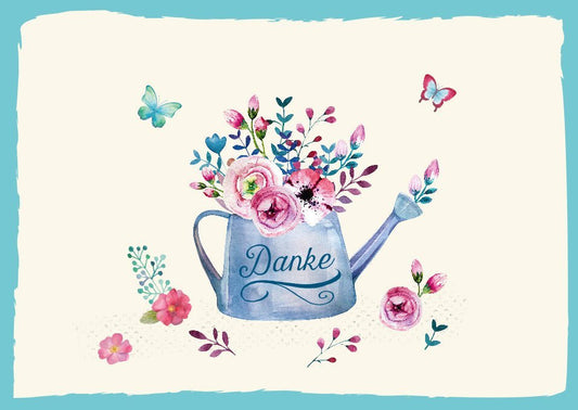 Danksagungskarte Blumen Gießkanne: Verspieltes Design mit Schmetterlingen für Freunde, Familie und Kollegen