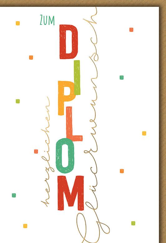 Glückwunschkarte Diplom – Bunte Buchstaben im modernen, minimalistischen Design
