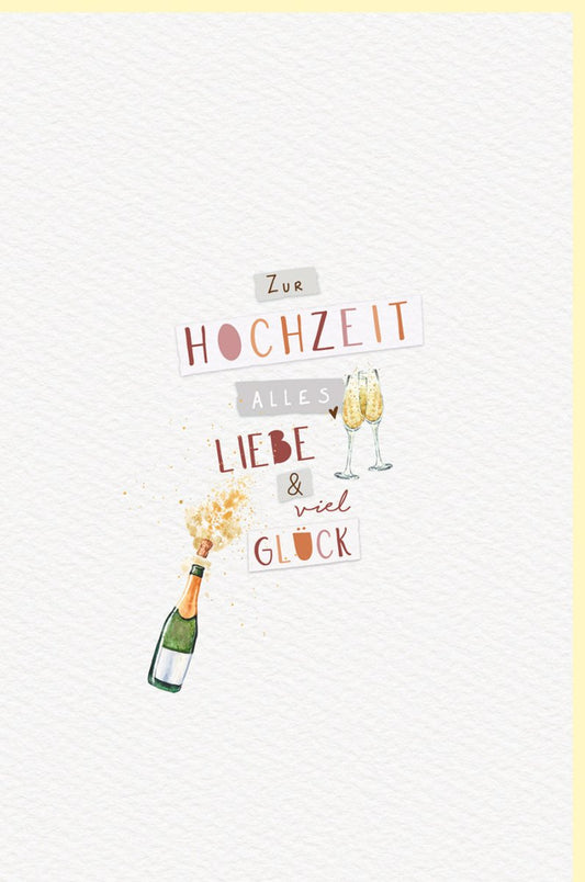 Elegante Hochzeitskarte für Paare - Naturkarton mit Sektgläsern, Brautpaar - Motiv in Creme - Weiß, Liebe & Glückwünsche zur Hochzeit