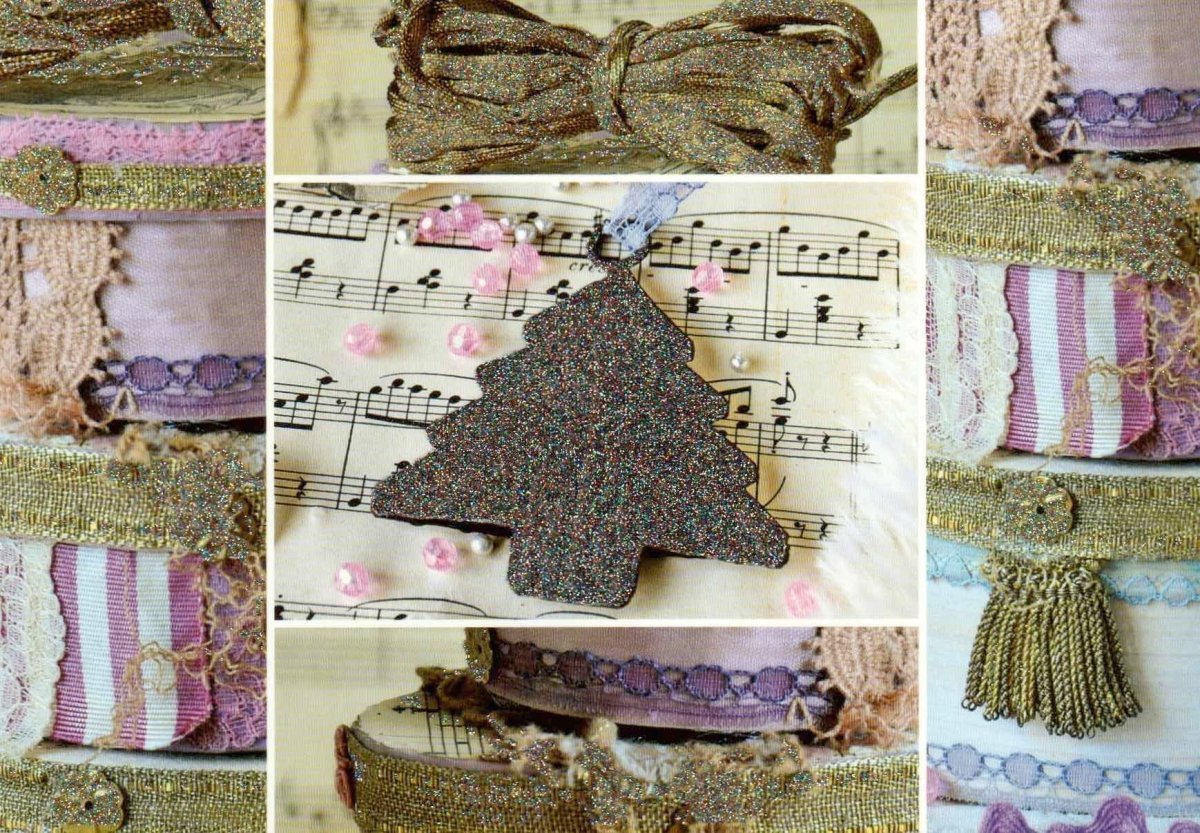 Festliche Postkarte mit 5 Fotos und Weihnachtsnoten: Merry Christmas