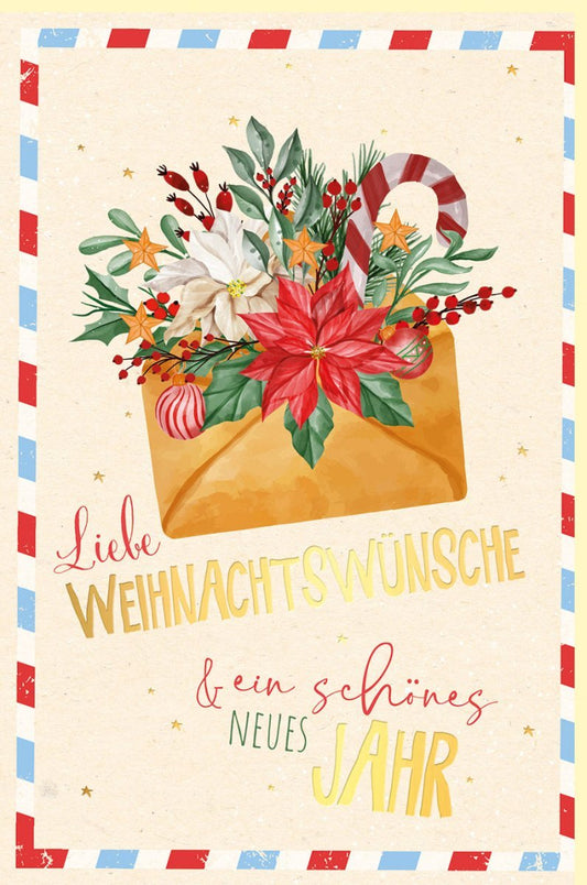 Festliche Weihnachts - und Neujahrskarte – Poinsettia Design auf Zuckerrohrpapier, Herzensgrüße für die Feiertage und den Jahreswechsel