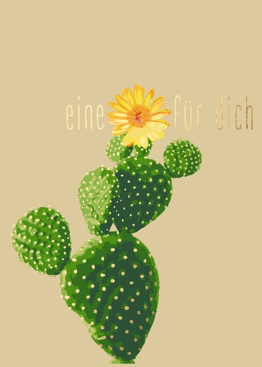 Freundschaftsgrußkarte – Kaktus & Blume Design in Grün - Gelb, Liebe zur Natur, minimalistisch