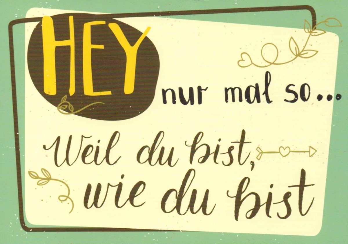 Freundschaftskarte "Hey, nur mal so" - Vintage Retro in Grün & Gelb mit Blumen und handschriftlichem Charme