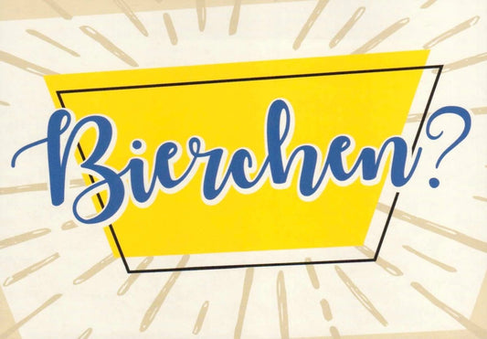 Freundschaftskarte mit Bier - Motiv | Gelb - Blauer Text & Strahlen - Design | Einladung für gesellige Anlässe, Postkarten - Freundschaft