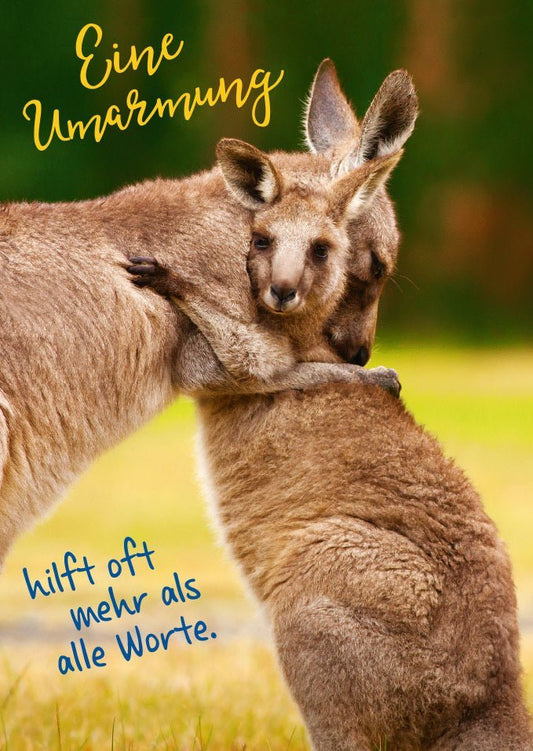 Freundschaftskarte mit Spruch: Eine Umarmung sagt mehr als Worte - Tierpostkarte