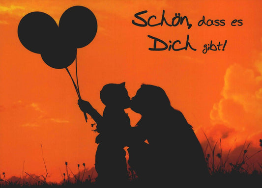 Freundschaftskarte Schön dass es Dich gibt mit Katze und Kind im Sonnenuntergang liebevolle Postkarte für Freunde Freundschaft Geschenk