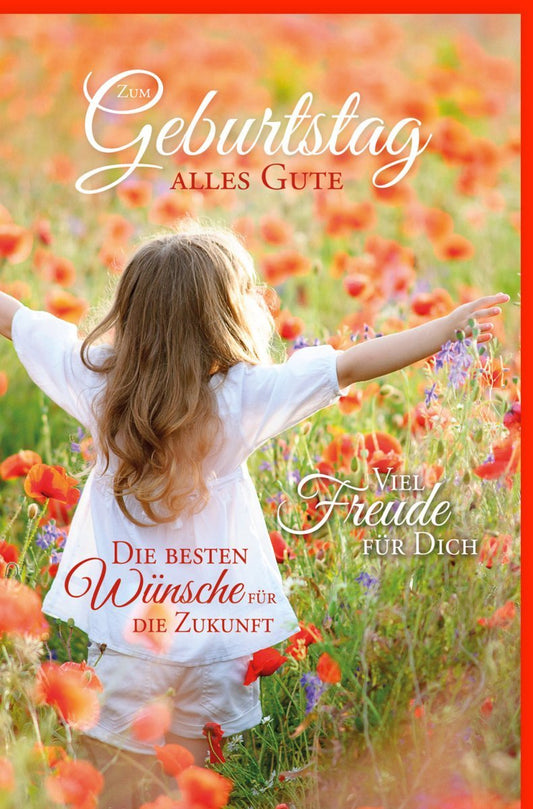 Fröhliche Geburtstagskarte mit Blumenfeld - Motiv – Bunte Glückwünsche für Kinder voller Freude