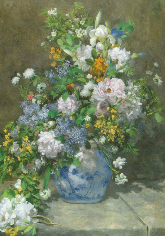Frühlingsgruß Blankopostkarte: Renoir Blumenstrauß, Impressionistische Vintage - Kunst für Sammler & Geschenke