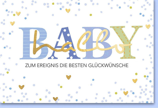 Geburtskarte für Jungen - "Hallo Baby" in Blau, Willkommensgruß zur Geburt für Eltern und Freunde