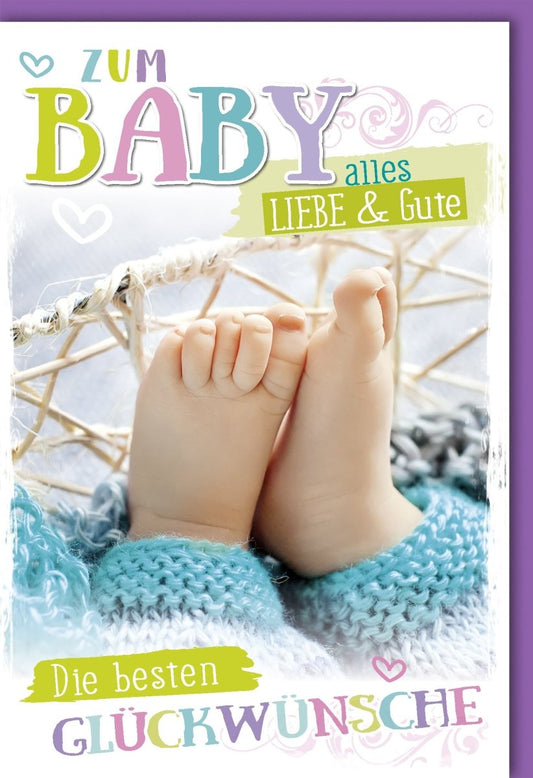 Geburtskarte - Herzliche Glückwünsche zur Geburt mit Babyfüßen Motiv, Babyparty Grußkarte für Neugeborene, Welcome Newborn Karte