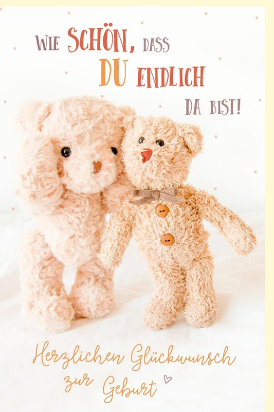 Geburtskarte - Herzliche Glückwünsche zur Geburt mit Teddybär - Motiv, für Neugeborene und Eltern zur Babyparty