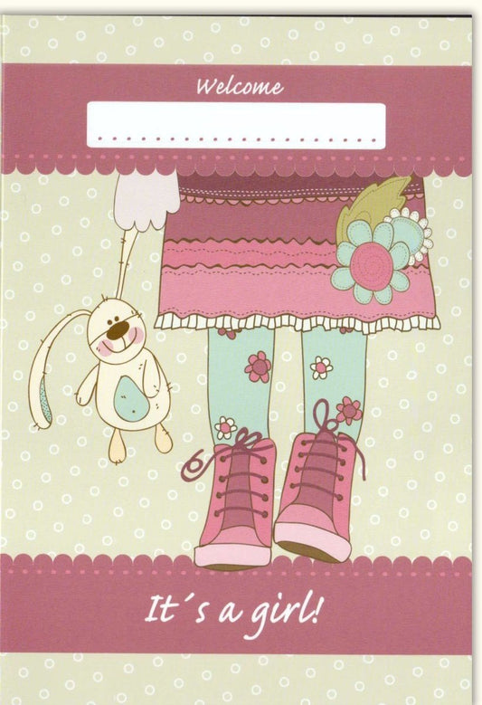Geburtskarte Mädchen - "It's a Girl" Babyglück, Neugeborene Begrüßungskarte, Willkommen kleines Wunder