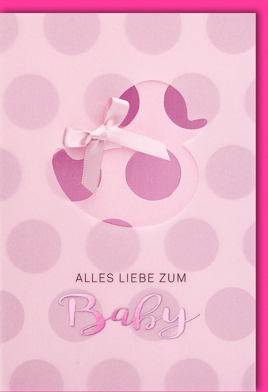 Geburtskarte Mädchen - Rosa Karte zur Geburt mit Schleife, Liebevolles Babygeschenk, Neugeborenen - Glückwunsch