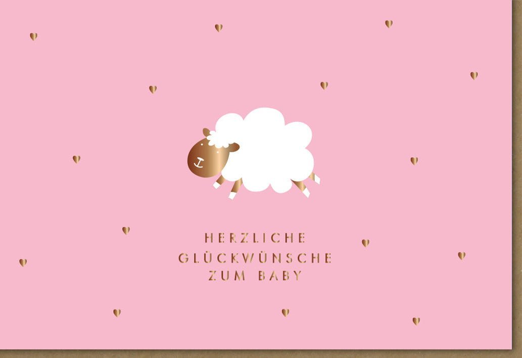 Geburtskarte Mädchen - Süßes Schaf - Motiv in Rosa, Glückwunsch zur Geburt für Eltern & Freunde