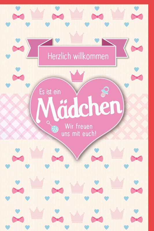 Geburtskarte Mädchen - Willkommen Kleine Prinzessin, Rosa Krone, Glückwünsche zur Geburt