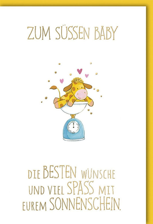 Geburtskarte - Sonnenschein Babykarte in Gelb, Neutral für Jungen & Mädchen, Herzliche Glückwünsche zur Elternschaft, Ideal für Babyparty & Geschenk