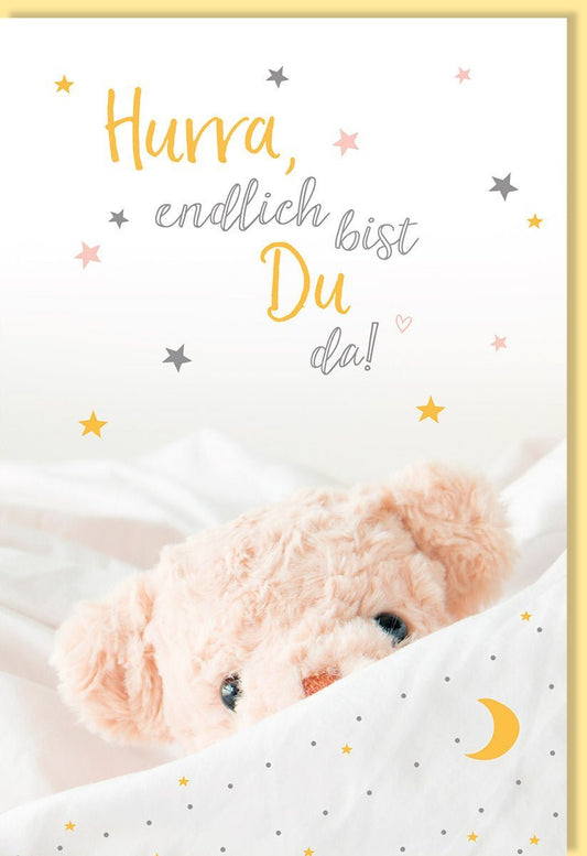 Geburtskarte - Willkommen Kleines Wunder! Glückwunschkarte mit Baby, Spruch & Kuscheltier - Perfekt für Babyshower & Gratulation