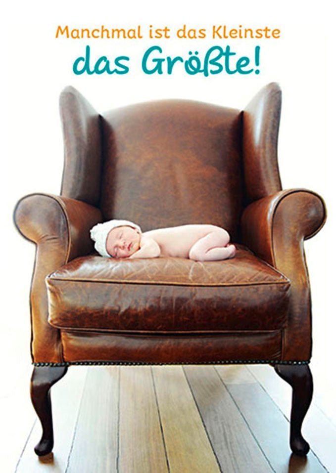 Geburtskarte: 'Willkommen, kleines Wunder' - Vintage Sessel Design, Babyshooting Motiv, Neugeborenen Glückwünsche