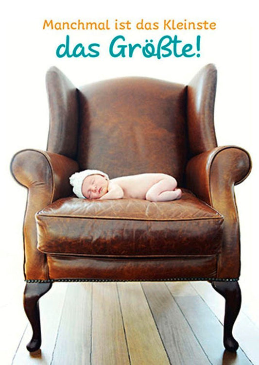 Geburtskarte: 'Willkommen, kleines Wunder' - Vintage Sessel Design, Babyshooting Motiv, Neugeborenen Glückwünsche