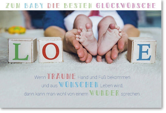 Geburtskarte - Zarte Babyfüße Grußkarte für Neugeborene, Babyparty & Glückwünsche zur Geburt