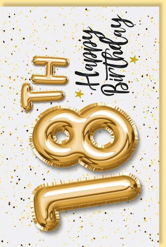 Geburtstagskarte 18 Jahre goldene Luftballon - Zahlen edles Design Konfetti Motiv Karte zum 18 Geburtstag für junge Erwachsene