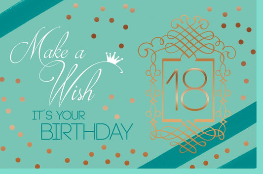 Geburtstagskarte 18 Jahre - Stilvolle Glückwünsche in Türkis & Gold mit Konfetti zur Volljährigkeit