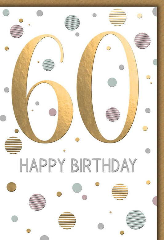 Geburtstagskarte 60 Jahre – Goldene 60 mit bunten Punkten und modernem Design