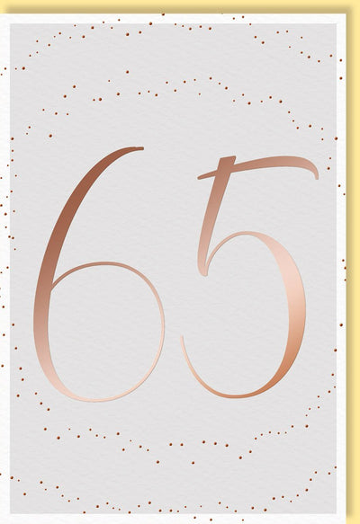 Geburtstagskarte 65 Jahre: Elegantes Gold-Design mit Punkten auf Weiß für besondere Anlässe