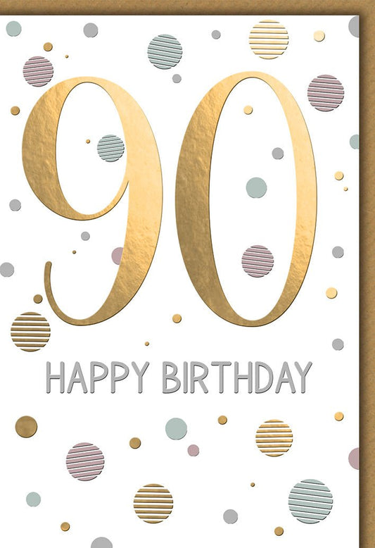 Geburtstagskarte 90 Jahre Geschäftlich – Goldene 90 mit stilvollen Punkten und Eleganz