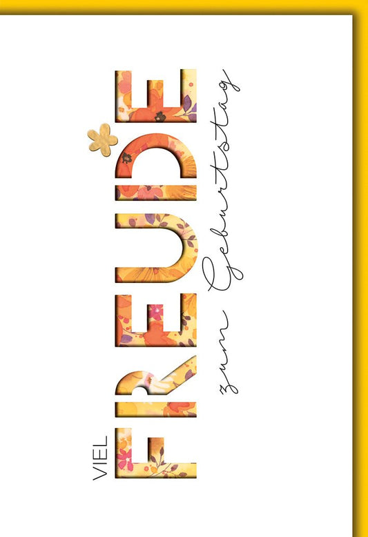 Geburtstagskarte Aquarell – Bunte Blumenbuchstaben mit Schmetterling und modernem Design