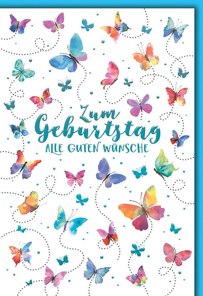 Geburtstagskarte Aquarell – Bunte Schmetterlinge mit verspieltem Design